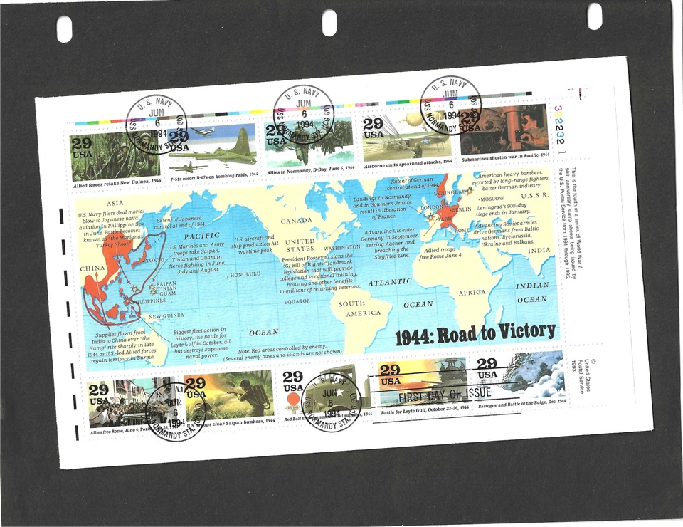 #2838 29c ROAD TO VICTORY ISSUE FDC-USS NORMANDY JUN 6-1994 BLK OF 10 - Image 1 of 1