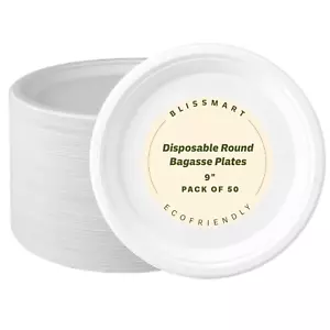 9" Bagasse Disposable Paper Plates Super Rigid Strong Biodegradable Party BBQ - Picture 1 of 6