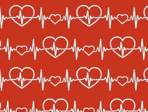 1/4 Yard Medical Nurse Doctor EKG Heartbeats Red 100% Cotton - Picture 1 of 1