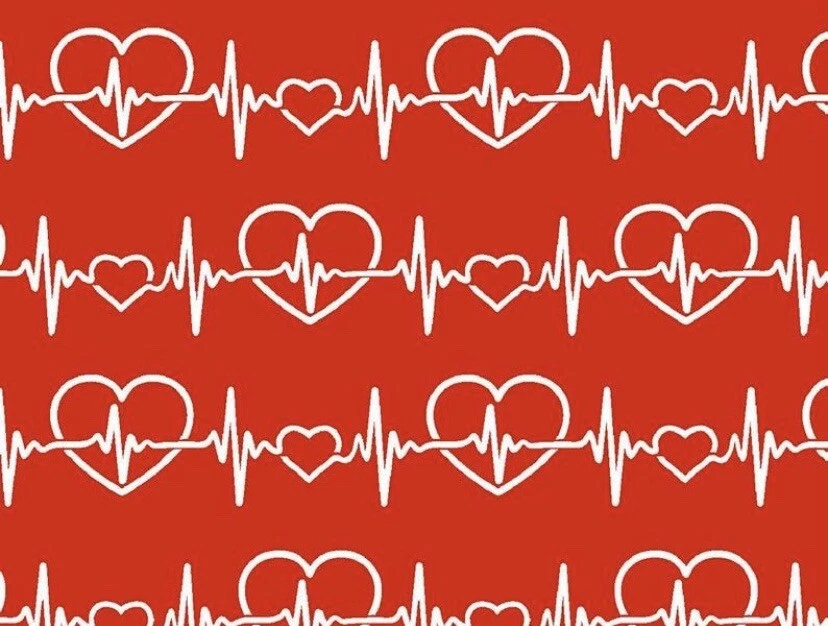 1/4 Yard Medical Nurse Doctor EKG Heartbeats Red 100% Cotton - Image 1 of 1