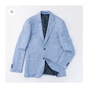 JW BELL Asheville Light Blue Knit Sport Coat Blazer Cotton Linen Lined 46R - Picture 1 of 9