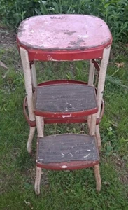MCM Vintage RED Cosco Kitchen Step Stool Chair Pull Out Steps Mid Century Parts - Picture 1 of 8