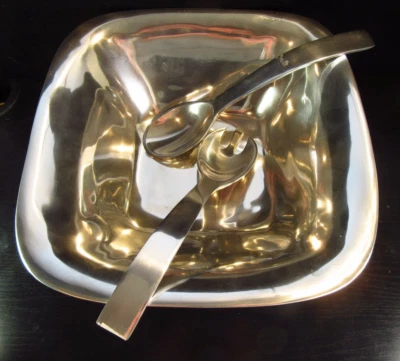 IHI Made in India Aluminum Serving Salad Bowl with Tongs - Image 1 of 4