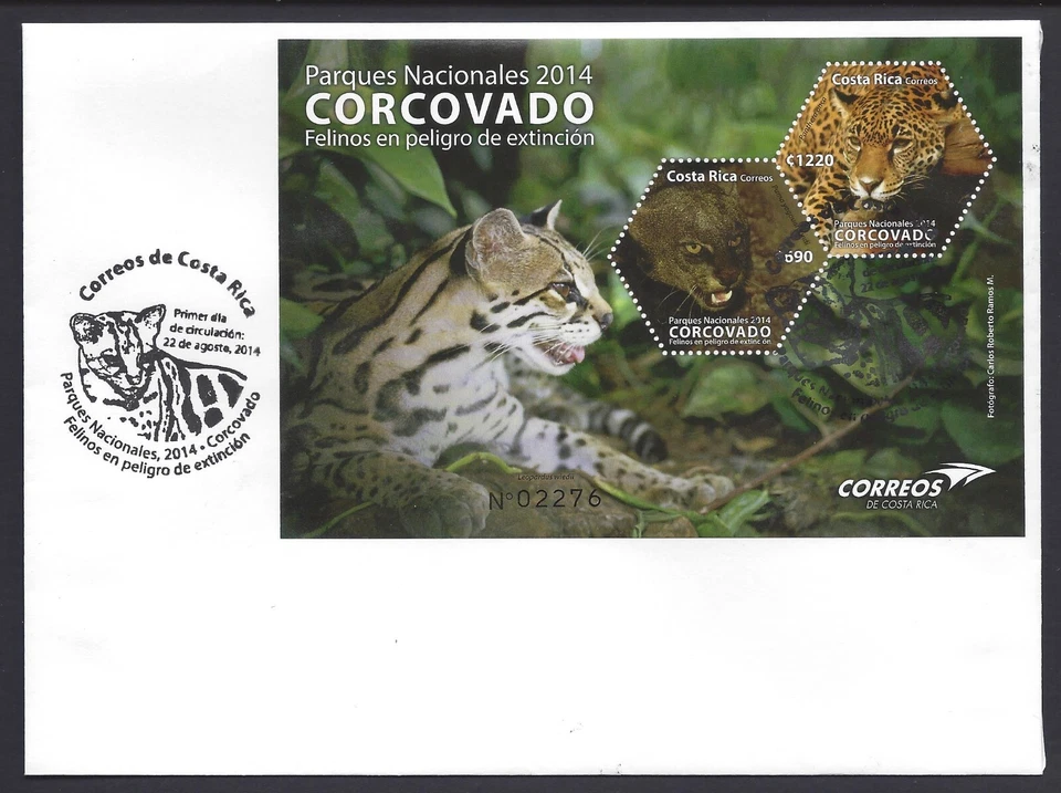 COSTA RICA NATIONAL PARK CORCOVADO,ENDANGERED CATS,Sc 662 FDC 2014 (RARE) - Image 1 of 1