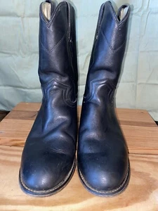 JUSTIN Junior Youth Black Leather Roper Boots Size 5 D - Picture 1 of 10
