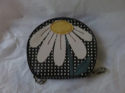Relic change purse in black with white polka dots, daisy accent, key chain - Image 1 of 4