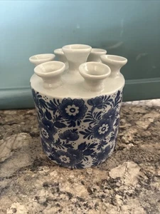 NEW HEINEN DELFTS BLAUW. Tulip Vas Floral Motif Tulipvase Blue Flowers cylinder - Picture 1 of 5
