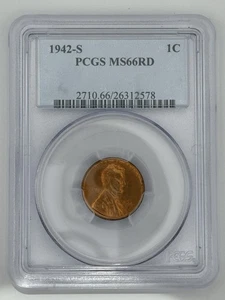 1942-S 1c Lincoln Wheat Cent PCGS MS66RD - Picture 1 of 2