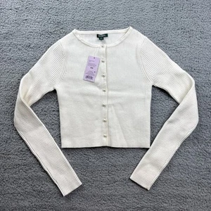 Wild Fable Women's Size XXS Rib Pearl Shrunken Sweater Cardigan White - Picture 1 of 8