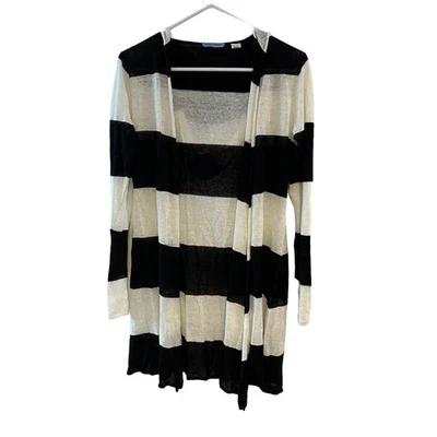 Suéter Acrobat Rayas 100% Lino Con Capucha Frente Abierto Negro Blanco Cárdigan Pequeño Foto 1 de 4