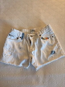 Polo RALPH LAUREN Girls Shorts White 12 Denim Cut Off With Colorful Embroidery - Picture 1 of 3