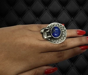 Vintage Style Elephant Ring Size 5 US Natural Lapis Lazuli 925 Sterling Silver - Picture 1 of 22