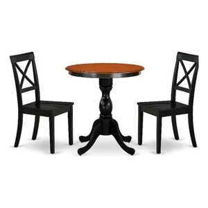 ESBO3-BCH-W - Dining Table and 2 Mid Century Chairs with X back - Black Finish - Picture 1 of 9