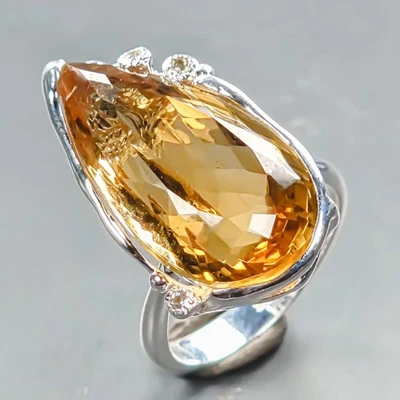 Anillo de cuarzo citrino natural hecho a mano de 24 quilates de plata de ley 925 tamaño 7,5/R439547 Foto 1 de 4