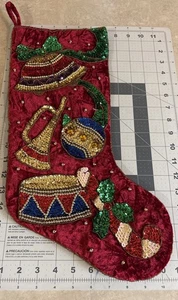 Calza natalizia in velluto Prima Creations 2000 - campane con paillettes-corno-tamburo ottime condizioni - Foto 1 di 4
