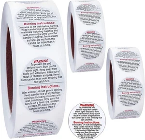 1500 pcs Candle Warning Labels,1.5inch Jar Container Stickers, White - Picture 1 of 7
