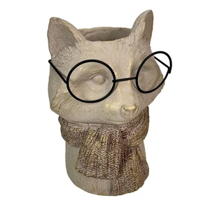Bespectacled Fox Cement Vase 8.25in – Cute Fox Planter, Animal Flower Pot, Gift - Picture 1 of 9