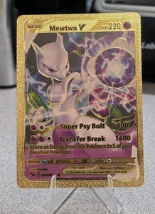 Pokémon Mewtwo V 220hp Gold Foil Fan Art Collector Card TCG - Picture 1 of 2