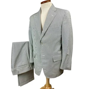VTG 80s Brooks Brothers Gray/White Hickory Striped Summer Suit 40S - Picture 1 of 10