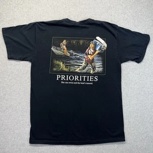 Y2K Redneck Priorities T-Shirt Mens Large L Black Joke Tee Beer Boat VTG - Picture 1 of 9