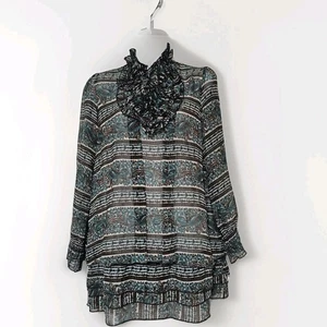 HERMES-Paris dunkelgrün Paisley/geometrischer Druck Shirt Größe 10 UK - Bild 1 von 10