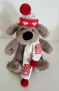 Target Stores Tan Plush Puppy Dog w/Holiday Knit Hat & Scarf, 10" Made in Korea - Picture 1 of 9