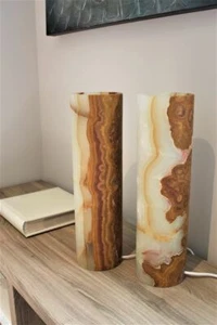 Green-Brown Onyx table lamp, 16" - Wonderful natural tones and veins - Picture 1 of 12