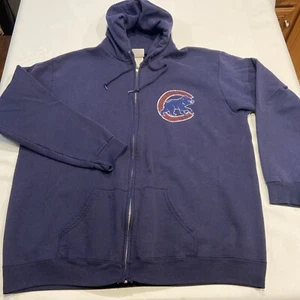 Majestic 2003 Chicago Cubs Zipup Hoodie - Mens Large Oversized Navy Blue Hooded - Picture 1 of 12