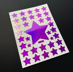 VINTAGE GROSSER STERN lila Sticker Aufkleber Prisma Prismatic Folie Glitzer gold - Bild 1 von 5