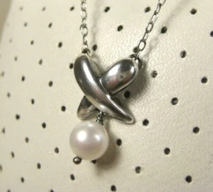 Modern Chic Sterling Silver Cream White Pearl X Chain Adjustable Necklace 925 - Picture 1 of 7