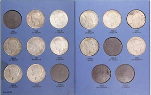 1922-1927 PDS Peace Dollar Starter Set, 12 monete, AU, cartella vintage! - Foto 1 di 4