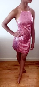 Motel Pink Sequinned Mini Dress Size XS Party Dress Girls Fitted Lined Dress - Picture 1 of 9