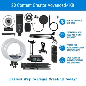 CONTENT CREATOR KIT ADVANCED+ (Ring Light With Stand, USB Microphone, 2K Webcam) - Picture 1 of 12