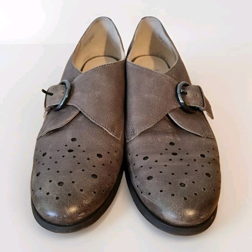 Scarpe Clarks in pelle Busby Jazz grigio marrone flat brogues fibbia UK 5 D indossate una volta
