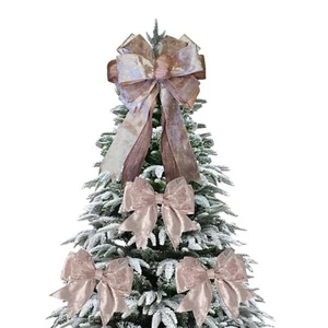 Christmas Tree tie on bows  Luxury Pink Champagne Velvet - Picture 1 of 8