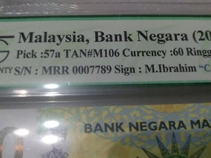 起起发够 TQG 67 Superb GEM UNC GEPQ 2017 MRR0007789 MBI Ibrahim Sign Rm60 Banknote - Picture 1 of 6