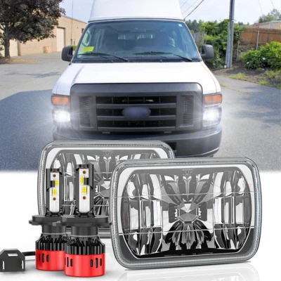 Fit Chevrolet C10 C20 C30 1981-1986 Pair 7x6" LED Headlights Hi/Low Lamps 6000K - Image 1 of 4