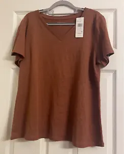 NWT $118 Eileen Fisher Clay Organic Linen V-Neck Tee L XL - Picture 1 of 4