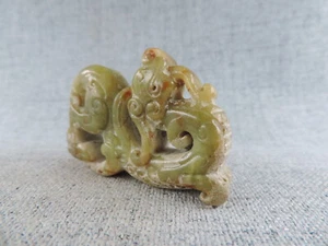 Antike natürliche Hetian Jade hohle Skulptur Drachen Statue chinesische Jade Anhänger - Bild 1 von 10