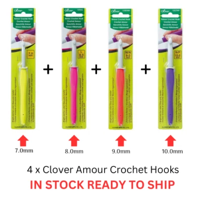 4 x Clover Amour Crochet Hooks Ergonomic Grip - 7.0, 8.0, 9.0, 10.0 mm - image 1 of 4