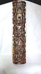 ANTIQUE 19c CHINESE WOOD GILT PIERCED TEMPLE PANEL W/VARIOUS HORSEBACK WORRIERS - Picture 1 of 10