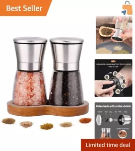 Manual Glass Salt and Pepper Grinders Set with Adjustable Ceramic Mill & Stand - Picture 1 of 9