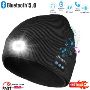Mit LED Licht Aufladbar Bluetooth Beanie Mütze Hut Wintermütze Strickmütze DHL - Bild 1 von 20