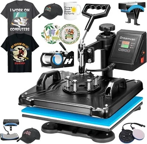 5 IN 1 Combo T-Shirt Heat Press 12"x15" Transfer Machine Sublimation Swing Away - Picture 1 of 18