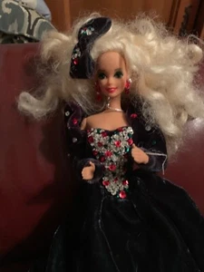 Vintage  White Hair Velvet Dress  12” Doll Mattel 1991 HOLIDAY BARBIE  B1 - Picture 1 of 10