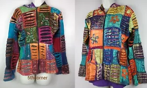 FATTA A MANO Hippy Boho Felpa con Cappuccio Patchwork Giacca Rasoio Ricamo Top Festival PJ1 - Foto 1 di 9
