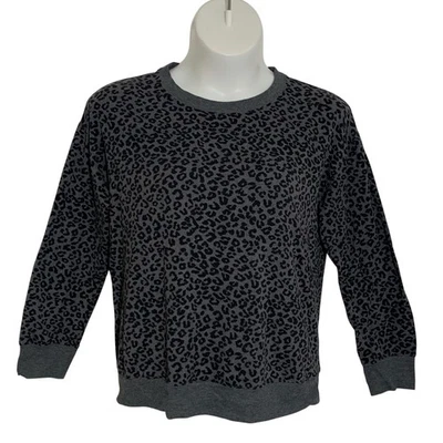 Espléndida Sudadera Para Mujer Talla Grande Gris Negro Estampado Leopardo Crew Pullover Foto 1 de 4
