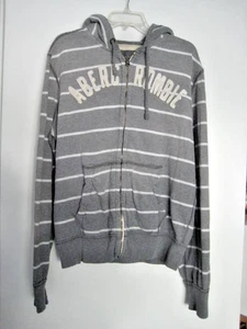 Abercrombie Fitch Vintage Streifen grau Reißverschluss vorne Hoodie Größe Large - Bild 1 von 4