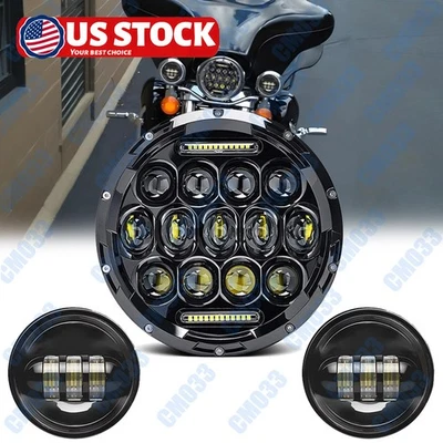 Faro LED + Kit de faros antiniebla para Yamaha V-Star XVS / Harley Touring de 7" Foto 1 de 4