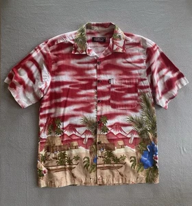 Vintage Naika XXL Hawaiian Shirt Paradise Island Scene Red Tropical Camp Collar - Picture 1 of 16